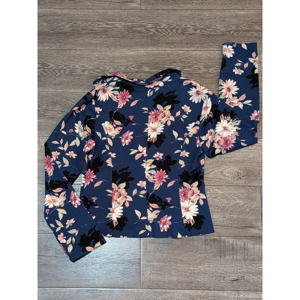 Women's Navy Blue Floral Single Button Blazer Jacket XL TB2771 - Picture 4 of 8